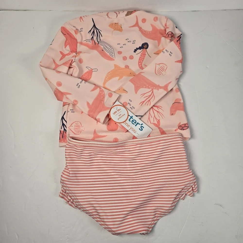 NWT Carter's Toddler Girls' 2-piece Mermaid Print LongSleeve Rashguard swimsuit